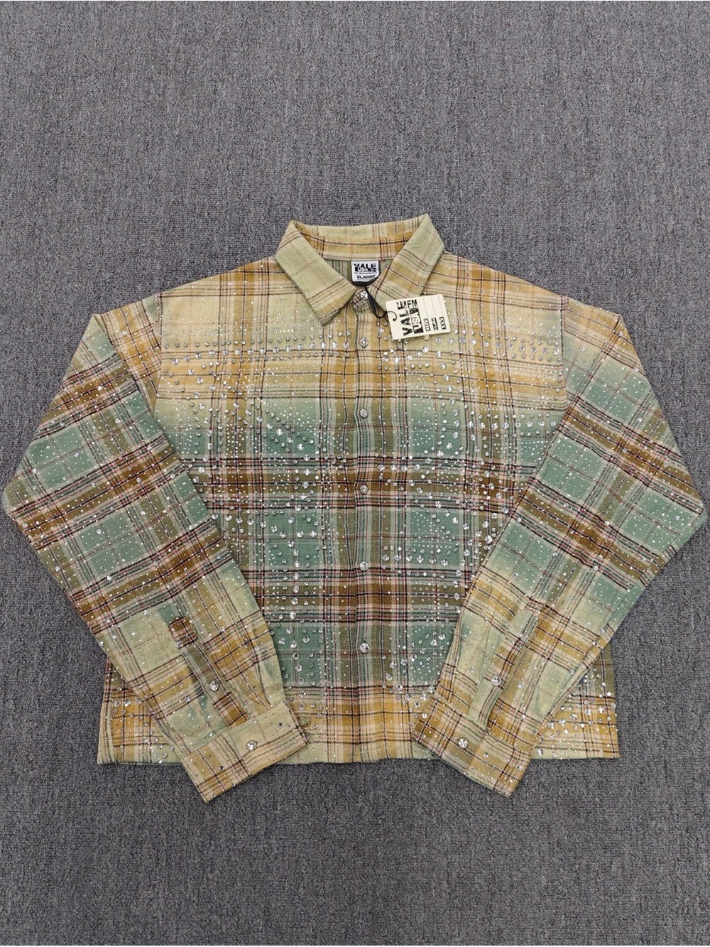 Vale Studded Flannel Shirt Jacket - Green & Tan